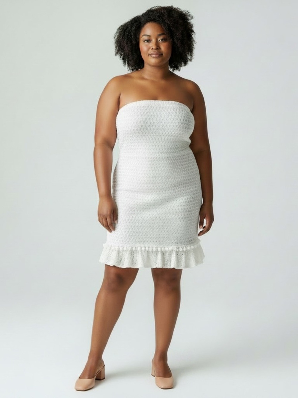 Selfie Leslie Strapless White Textured Ruffle-Hem Dress NWT Size Extra Large